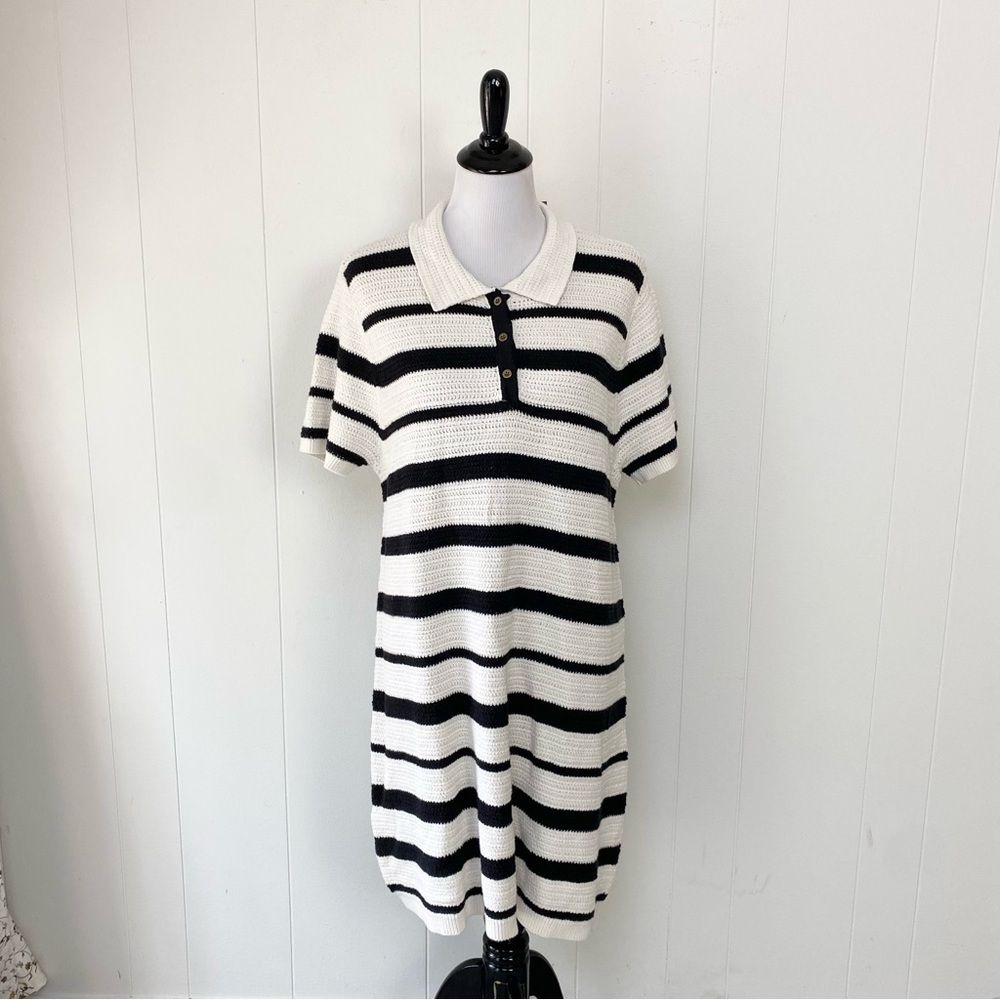 NWT Universal Thread Sz L Dress Striped Crochet Knit Coastal  Hippie Beach Prep